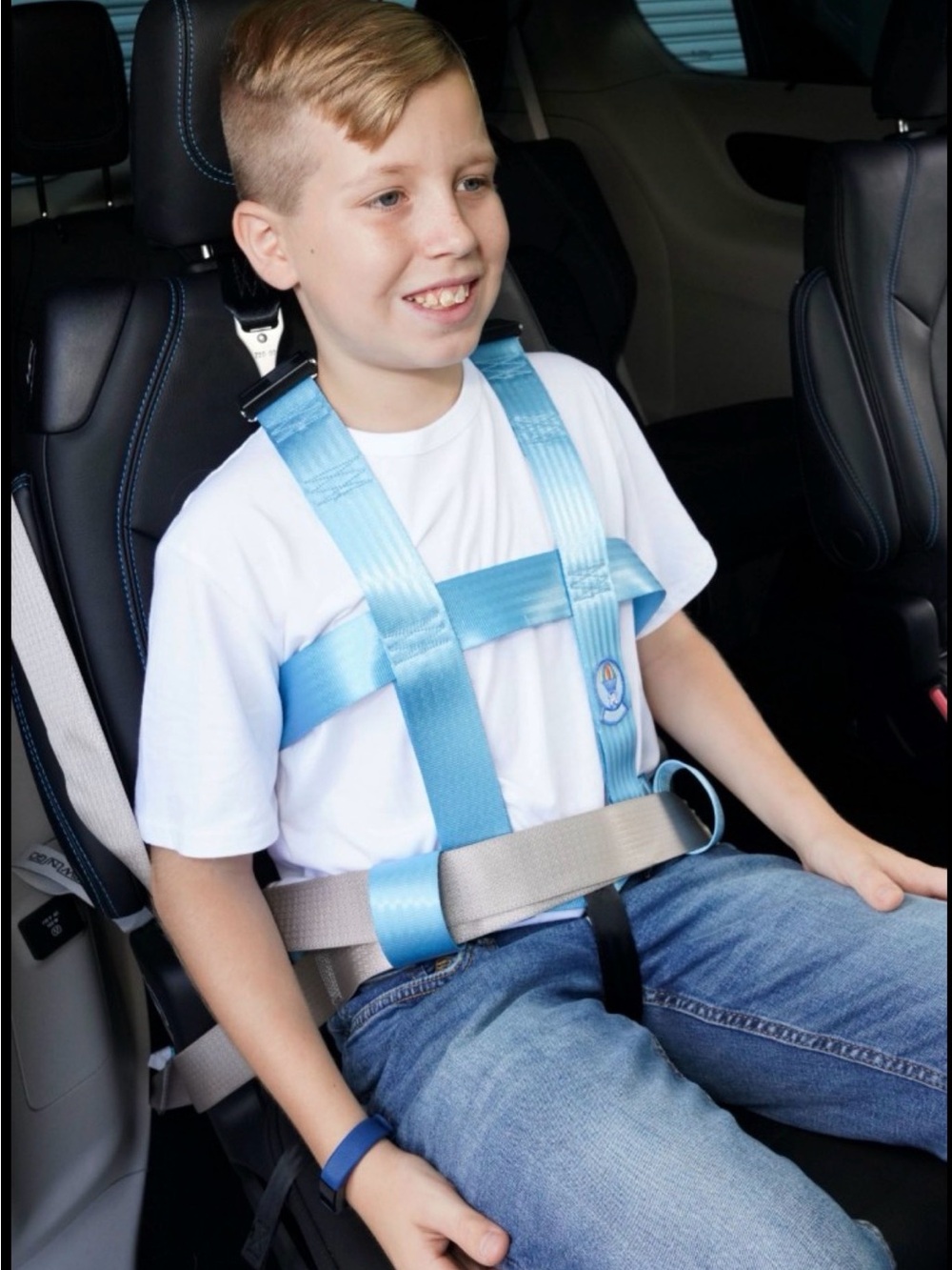 Light Blue Kids EZ-On special needs adjustable safety harness car restraint
